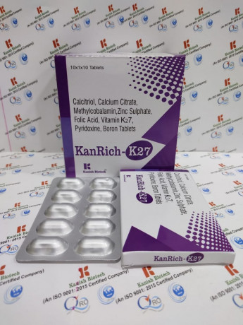 Calcitriol, calicium citrate malate cyanocobalamin, zinc sulphate, folic acid, vit k27, pyridoxine with boron. 1